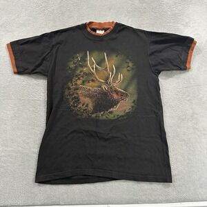 Hazelwoods Premium Tee Tshirt Men L Black Made in USA 1993 Elk Art Y2K Vintage